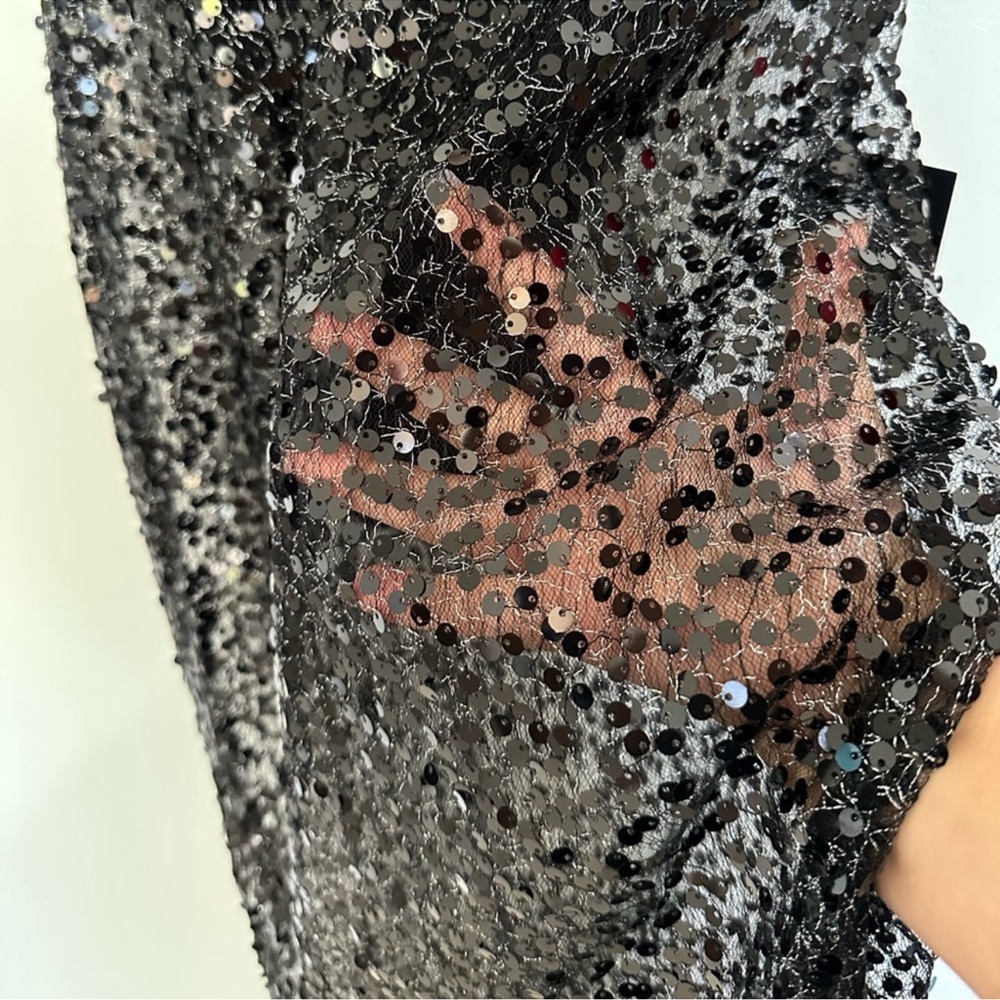 NWT Lulu’s Enticing Mindset Black Sheer Mesh Sequin Lace-Up Maxi Dress - Medium - Picture 13 of 14